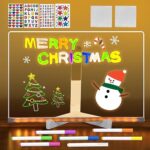 Pizarra LED Transparente para Niños 30x20cm Tablero Acrílico Luminoso con Luz Cálida Tablero de Mensajes Iluminado con 7 Rotuladores de Colores Pegatinas Paños y Soporte Ajustable