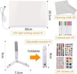 Pizarra LED Transparente para Niños 30x20cm Tablero Acrílico Luminoso con Luz Cálida Tablero de Mensajes Iluminado con 7 Rotuladores de Colores Pegatinas Paños y Soporte Ajustable - Imagen 5